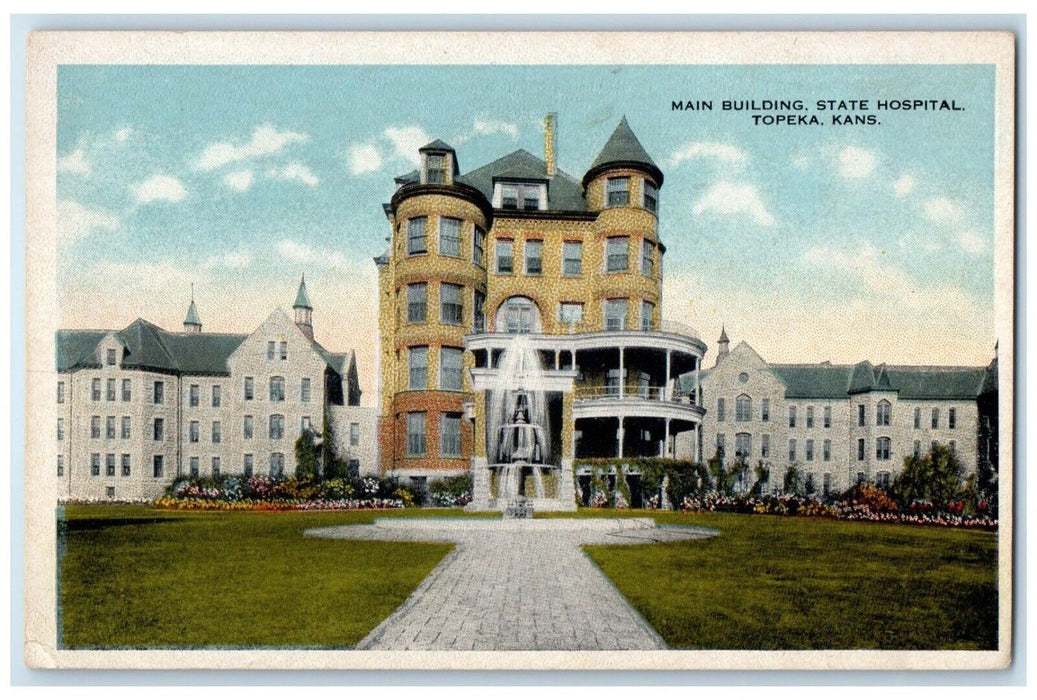 c1930's Main Building State Hospital Water Fountain Topeka Kansas KS Postcard