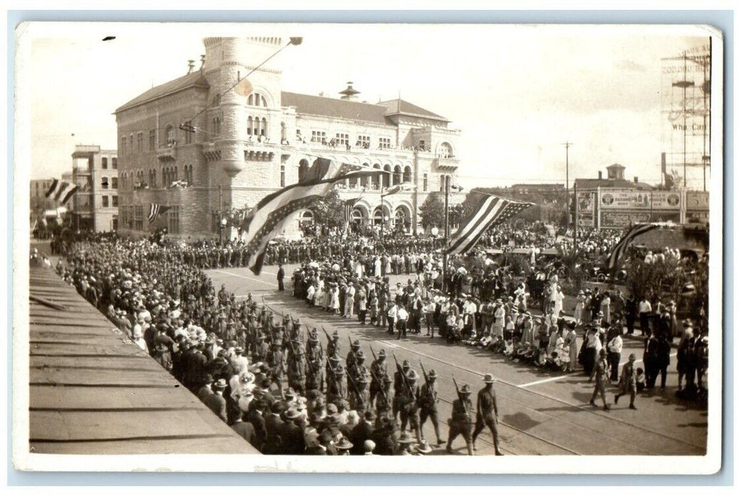 c1914-1918 WWI US Army Patriotic Parade San Antonio TX RPPC Photo Postcard