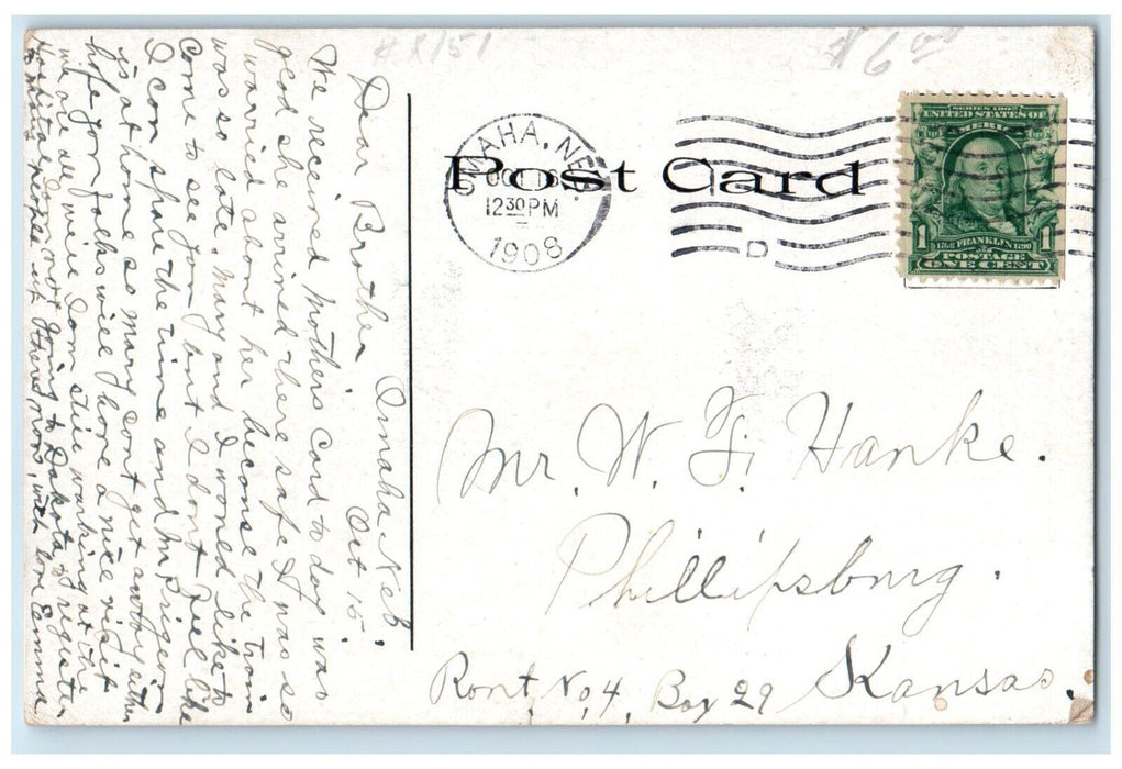 1908 Nebraska Methodist Hospital Building Omaha NE Posted Antique Postcard