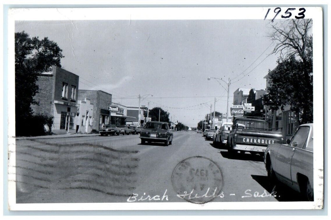 1973 Birch Hills Main Street Rexall Cafe Saskatchewan Canada RPPC Photo Postcard