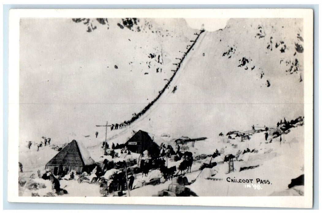 Chilcoot Pass In 1898 Village Snow View Alaska Canada RPPC Photo Postcard
