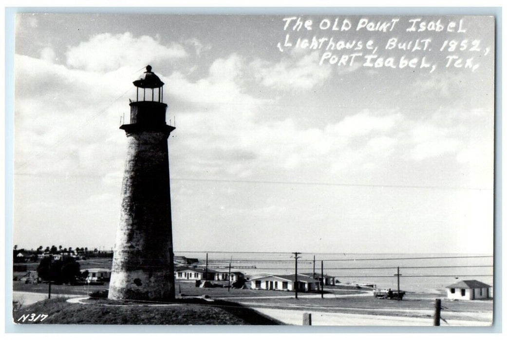 c1940's Old Point Lighthouse View Port Isabel Texas TX RPPC Photo Postcard