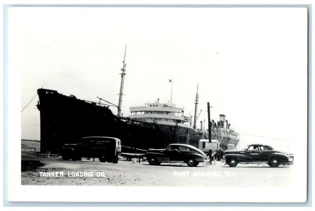 c1940's Ship Tanker Loading Oil Port Aransas Texas TX RPPC Photo Postcard