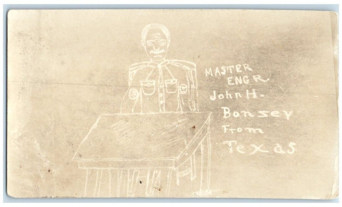 c1910's Handmade Art Sketch Engineer John Bonsey Texas RPPC Photo Postcard