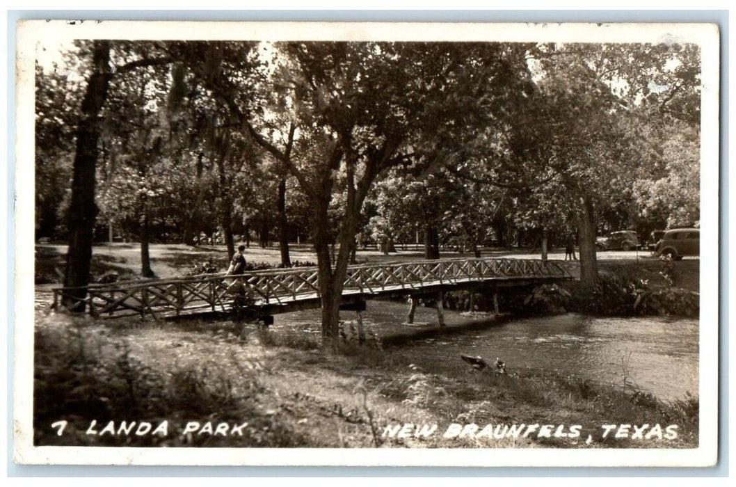 c1940's Landa Park Bridge Ducks View New Braunfels Texas TX RPPC Photo Postcard