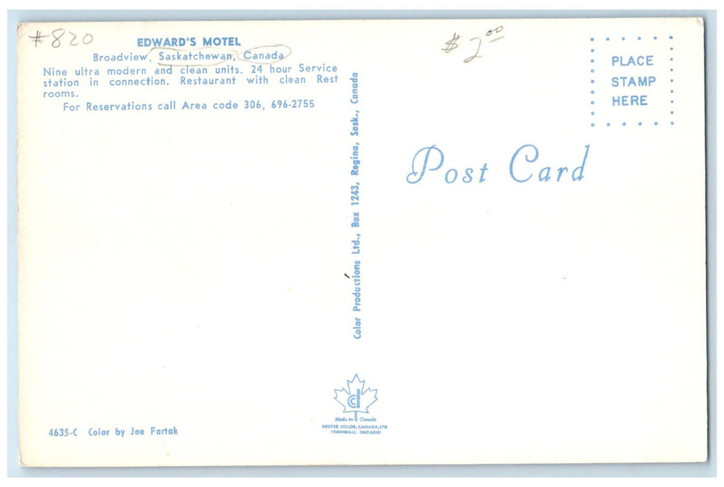 c1950's Edward's Motel Broadview Saskatchewan Canada Vintage Multiview Postcard