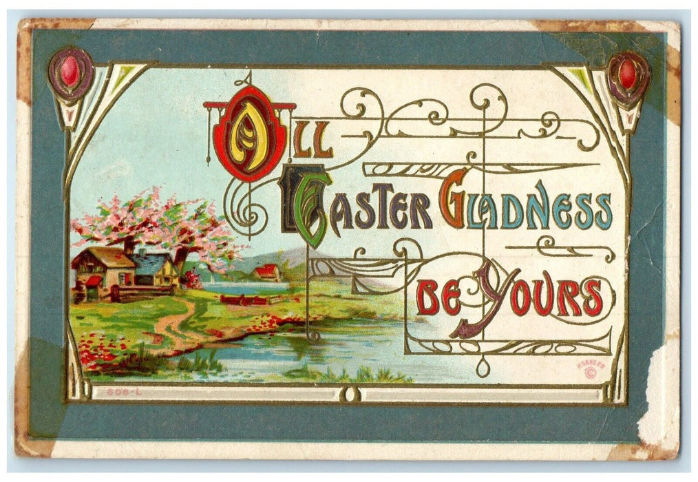 1912 Easter Gladness Houses River Trees Maloy Iowa IA DPO Antique Postcard