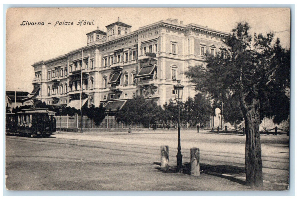 c1910 Trolley Car Palace Hotel Livorno Italy Unposted Antique Postcard