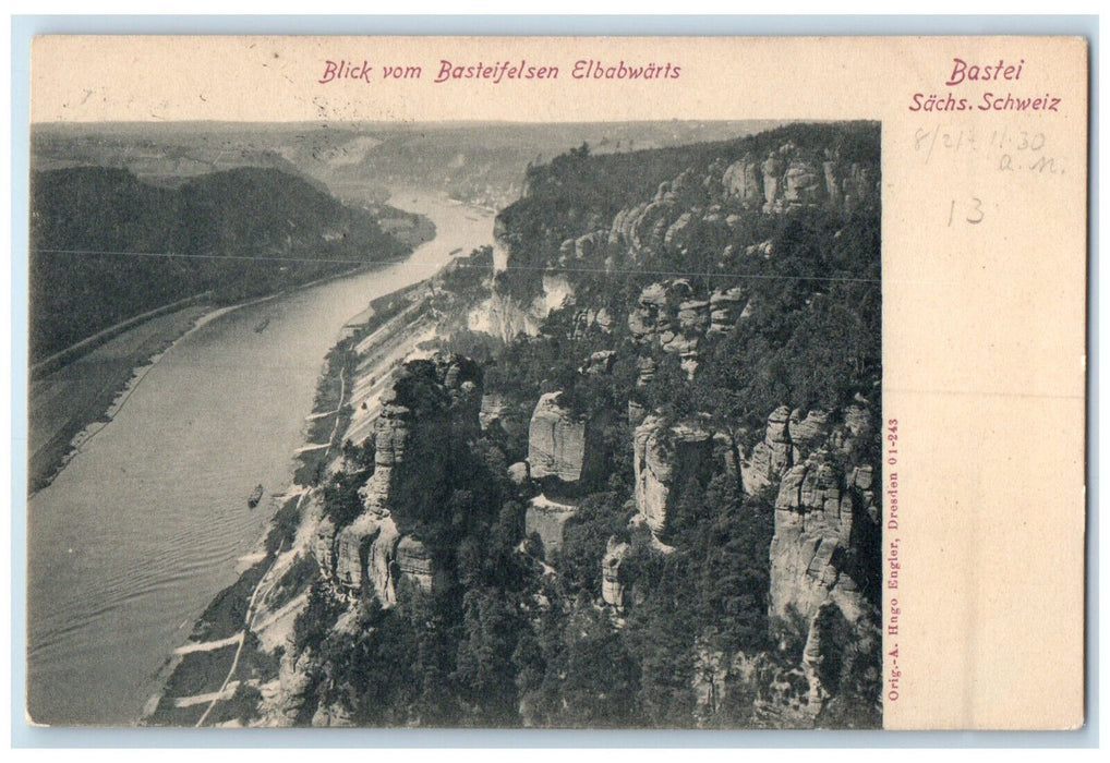 c1905 View from Bastei Rocks Down The Elbe Bastei Sachs Switzerland Postcard