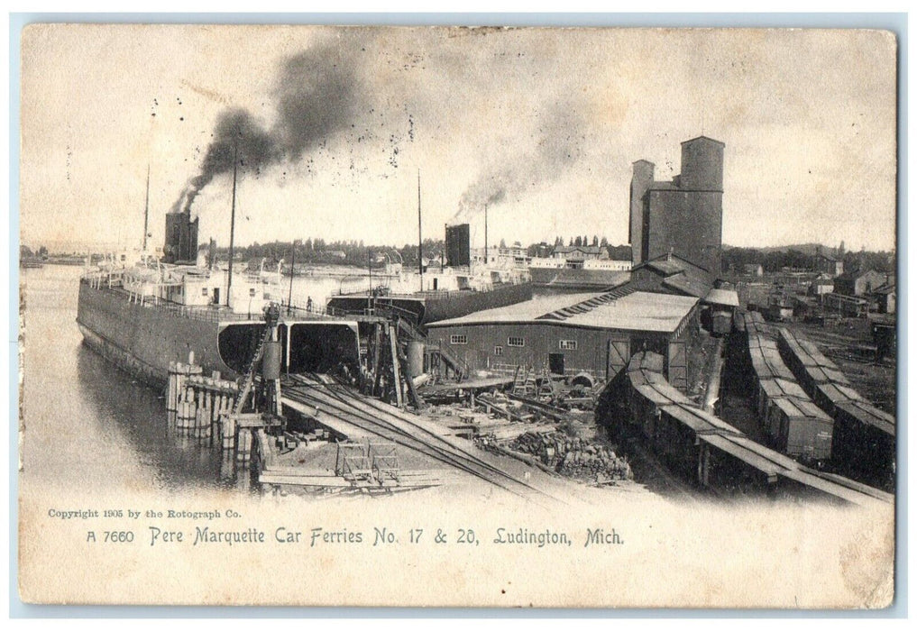 1905 Pere Marquette Car Ferries No. 17 & 20 Ludington Michigan MI Postcard