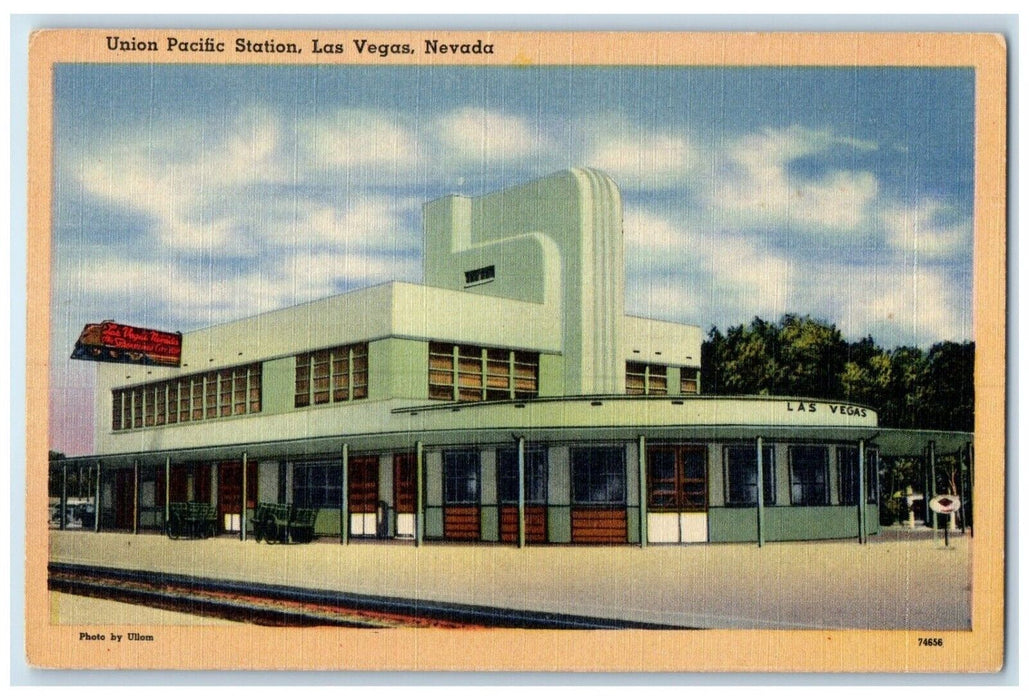 c1940 Union Pacific Station Exterior Building Las Vegas Nevada Vintage Postcard