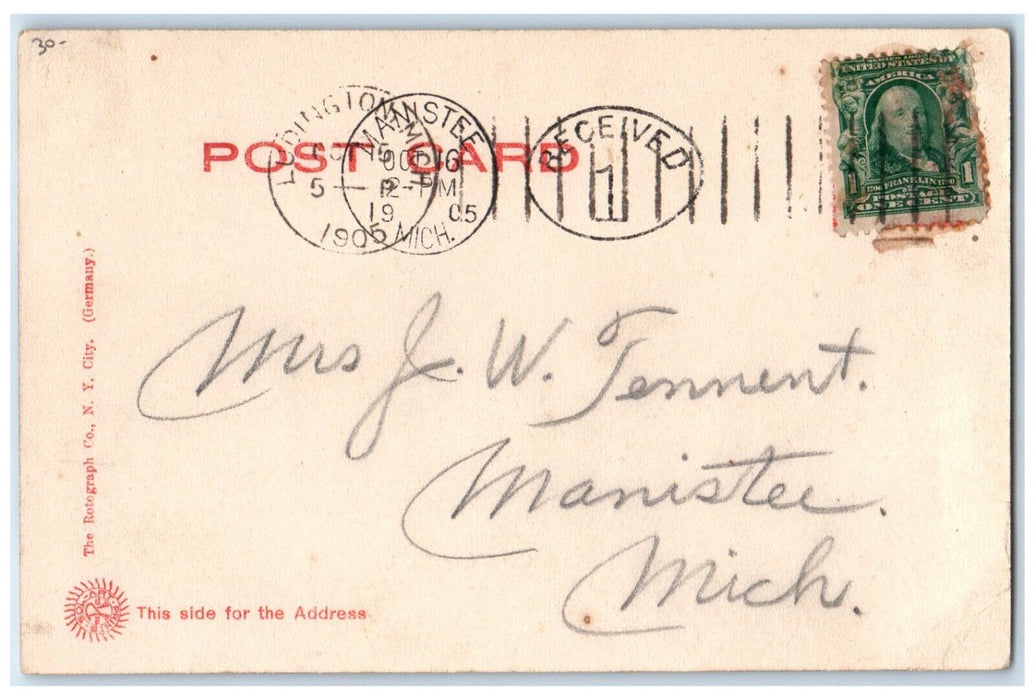 1905 Manistique Marquette & Northern Car Ferry No. 1 Manistee MI Posted Postcard