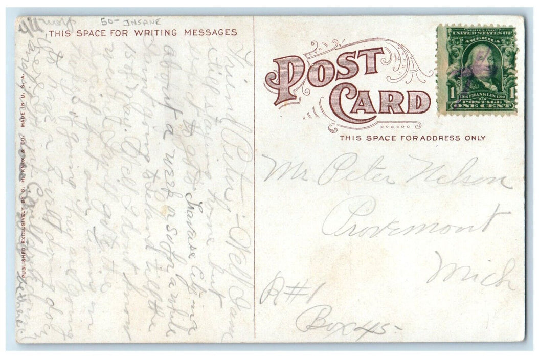 c1910's Main Gateway North Michigan Asylum Insane Traverse City MI Postcard