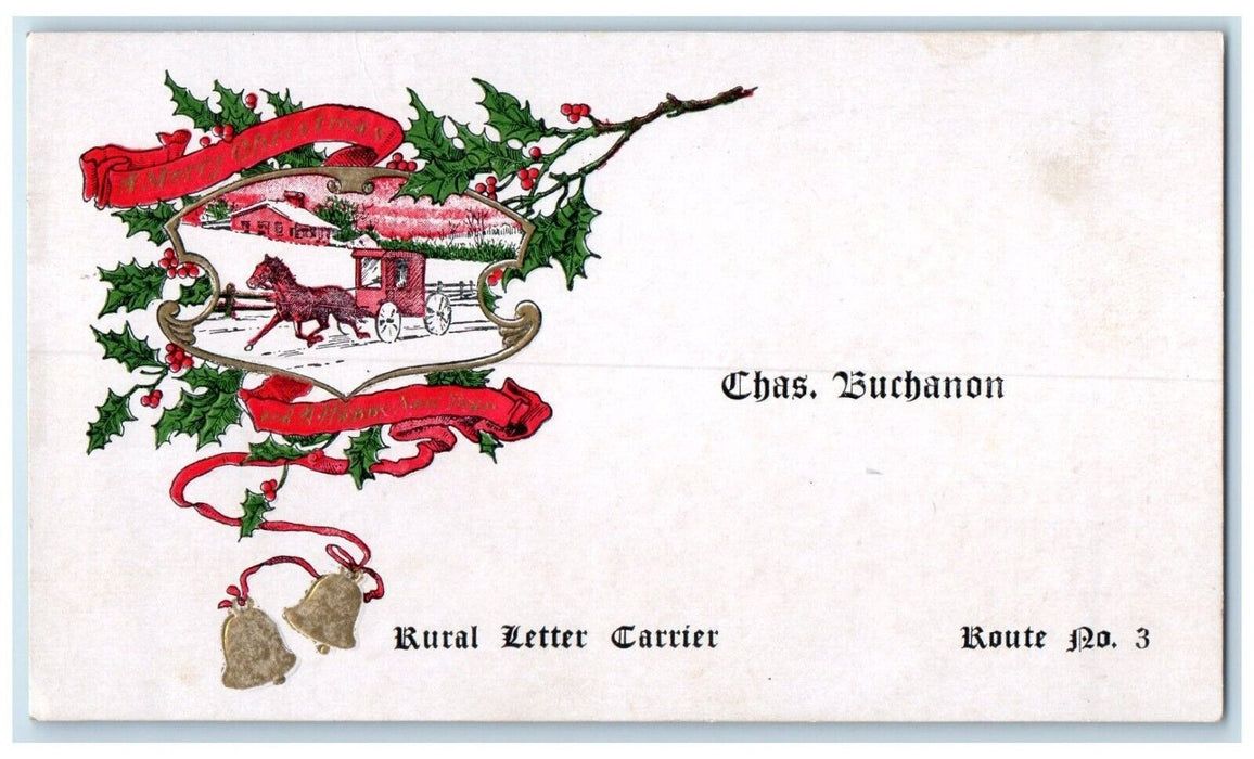 Christmas Rural Letter Carrier Mailman Charles Buchanon Holly Berries Postcard