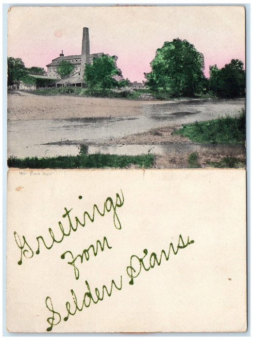 1908 Greetings From Selden Kansas KS, River Scene Fold Out Antique Postcard