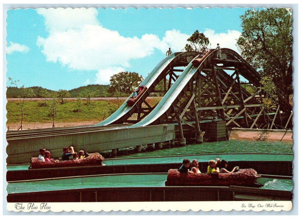 1960 Hoo Hoo Ride Hard Come Out Wet Six Flags Over Mid-America Missouri Postcard