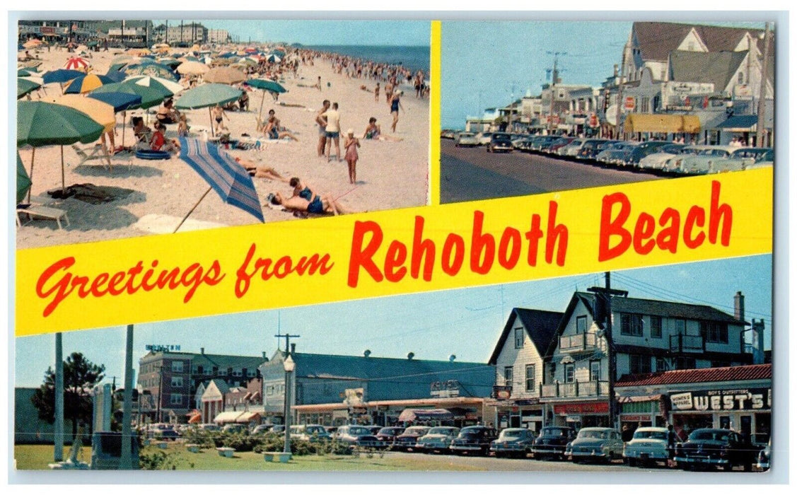 1960 Greetings From Rehoboth Beach Delaware Multi-View Vintage Unposted Postcard