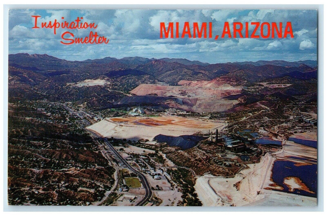 c1960 Aerial View Inspiration Smelter Highways 60-70 Miami Arizona AZ Postcard