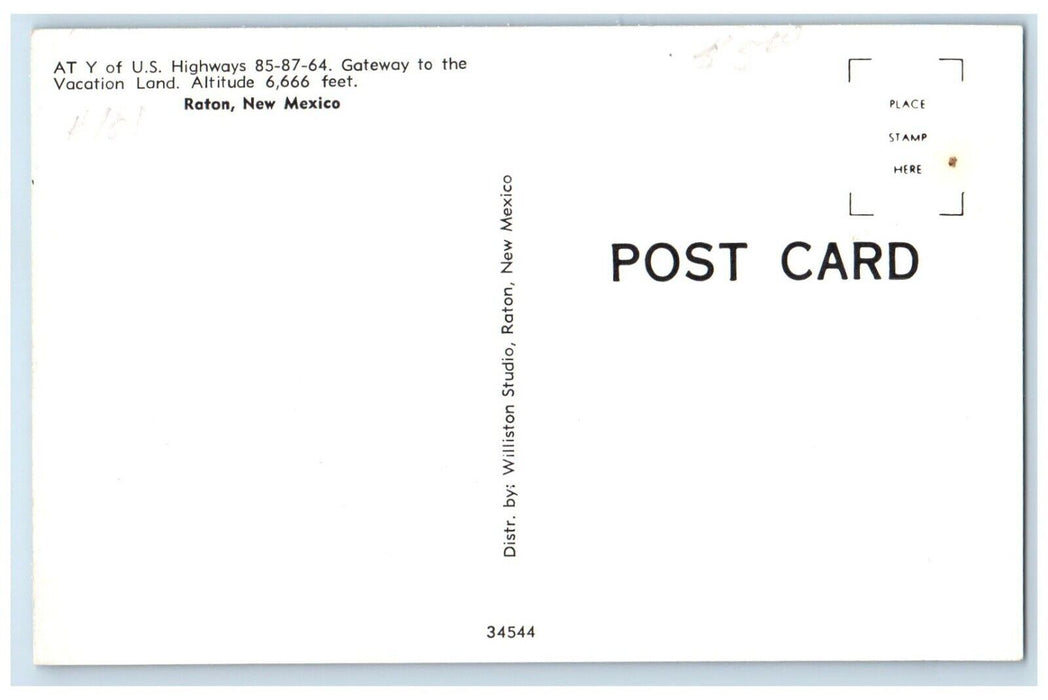c1960's At Y Of US Highways Gateway To The Vacation Land Roton NM Postcard