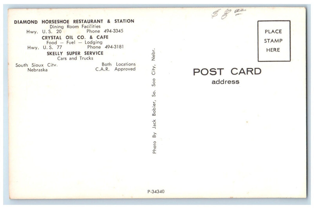 Diamond Horseshoe Restaurant & Gas Station Crystal Cafe Sioux City NE Postcard