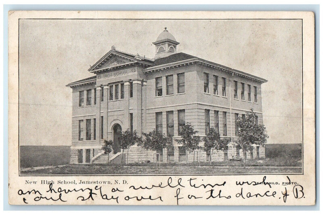 1906 New High School Exterior Building Jamestown North Dakota Vintage Postcard