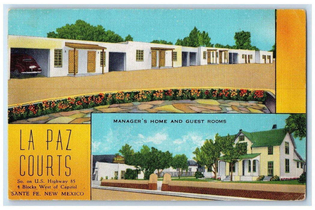 1951 La Paz Courts Santa Fe New Mexico NM Dual View Posted Vintage Postcard