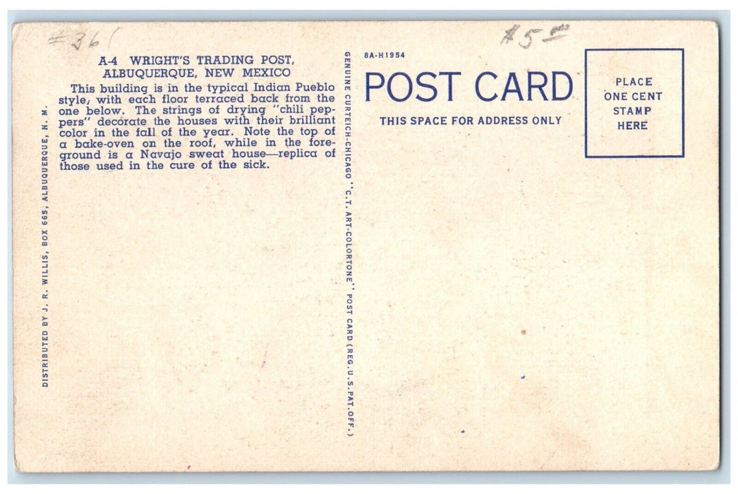 c1940's A-4 Wrights Trading Post Albuquerque New Mexico NM Vintage Postcard