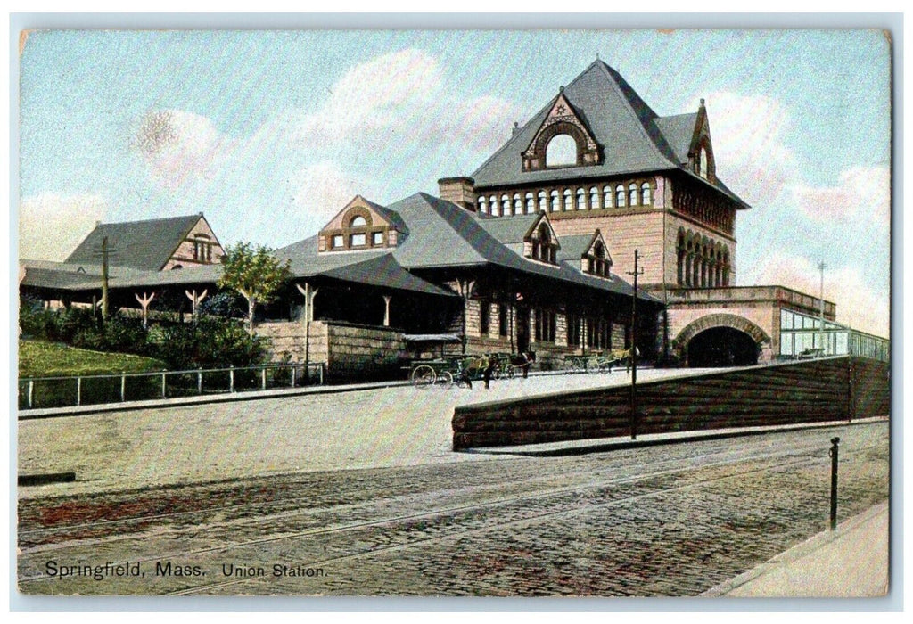 1910 Exterior View Union Station Building Springfield Massachusetts MA Postcard