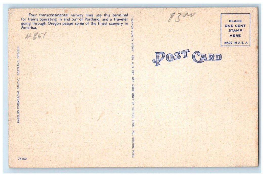 c1940 Exterior View Union Station Building Classic Cars Portland Oregon Postcard