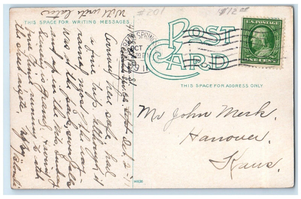 1911 Denver Rio Grande RR Depot Locomotive Trains Colorado Springs CO Postcard