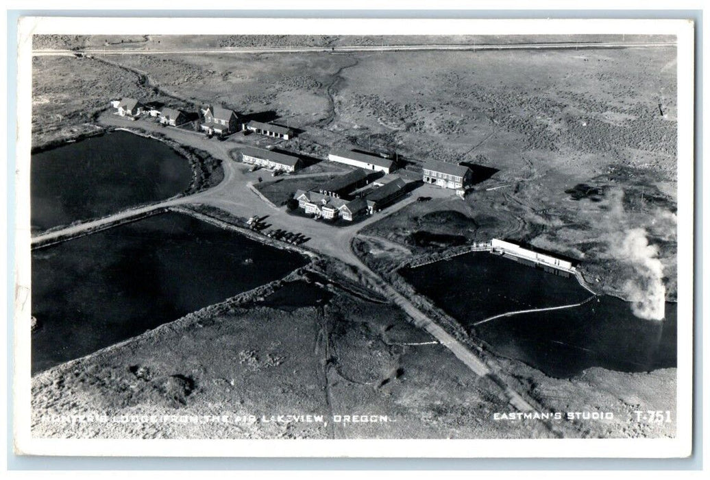 1958 Hunter's Lodge Aerial View Eastman Air Mail Lakeview OR RPPC Photo Postcard