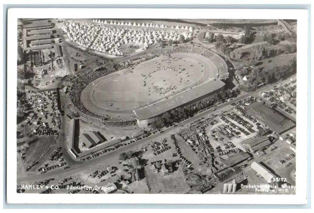 c1940's Aerial View Rodeo Hamley Co. Brubaker Pendleton OR RPPC Photo Postcard