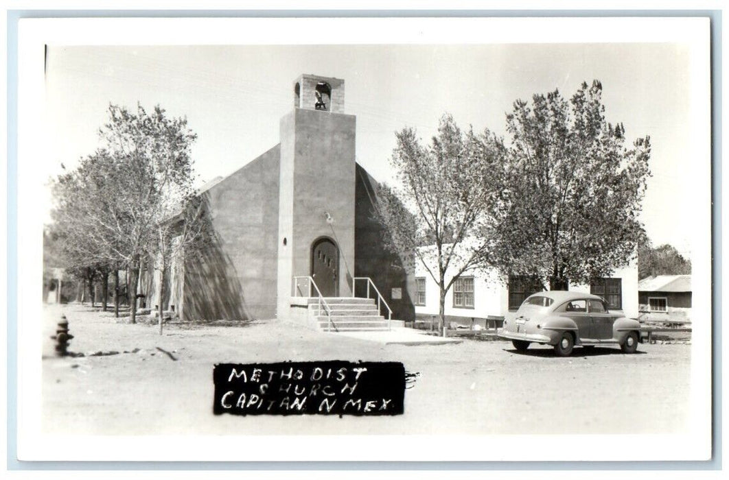 c1950's Methodist Church Hydrant View Capitan New Mexico NM RPPC Photo Postcard