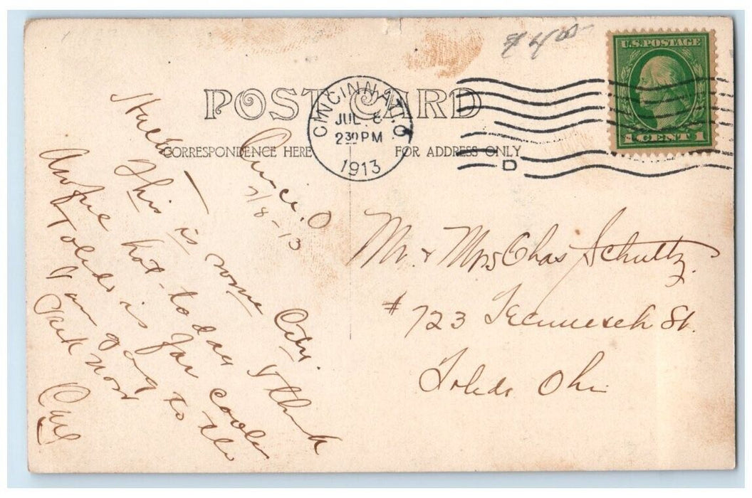 1913 Fountain Square City View Cincinnati Ohio OH RPPC Photo Posted Postcard