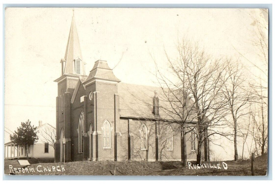 1910 Reform Church Steeple View Rushville Ohio OH RPPC Photo Posted Postcard