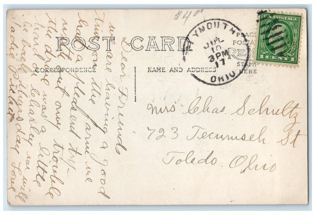 1917 Huron Valley Park Shack View Plymouth Ohio OH RPPC Photo Posted Postcard