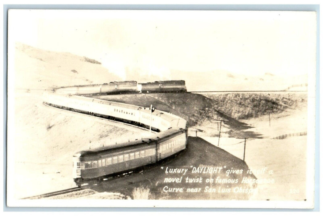 c1940's Daylight Train Horseshoe Curve San Luis Obispo CO RPPC Photo Postcard