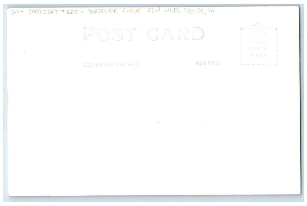 c1940's Daylight Train Horseshoe Curve San Luis Obispo CO RPPC Photo Postcard