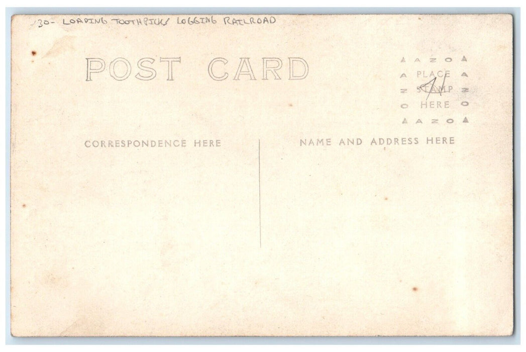 c1910's Loading Toothpicks Logging Railroad Unposted Antique RPPC Photo Postcard