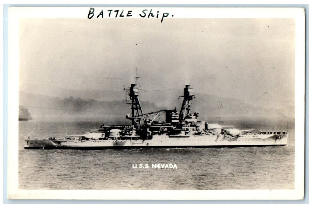 c1940's USS Nevada Battleship US Navy WW2 Unposted Vintage RPPC Photo Postcard