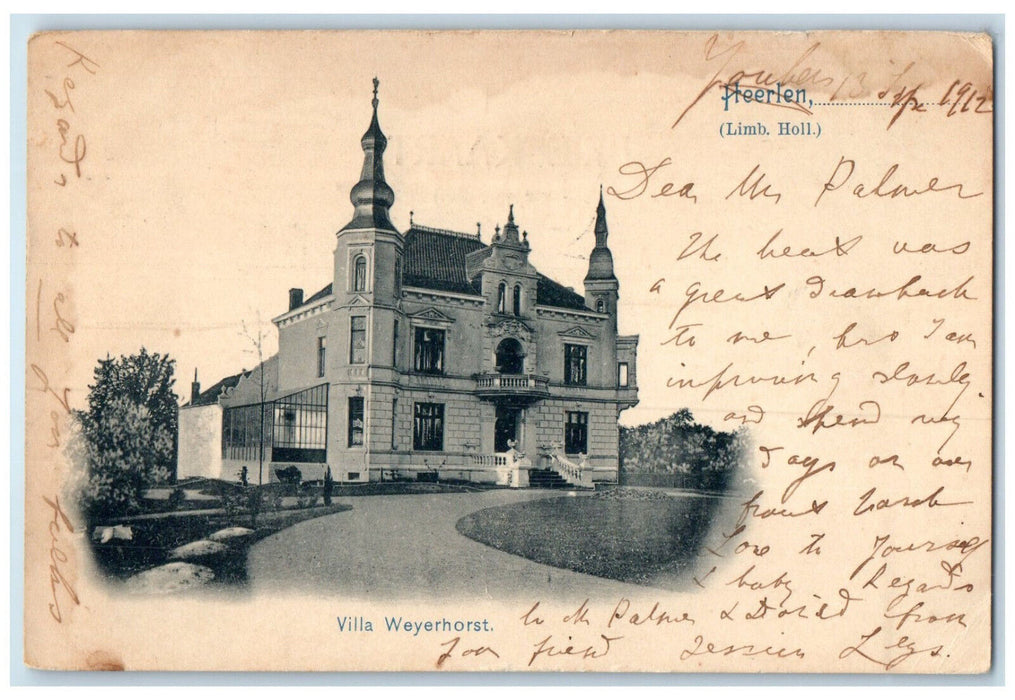 1912 Entrance View of Villa Weyerhorst Heerlen Netherlands Posted Postcard