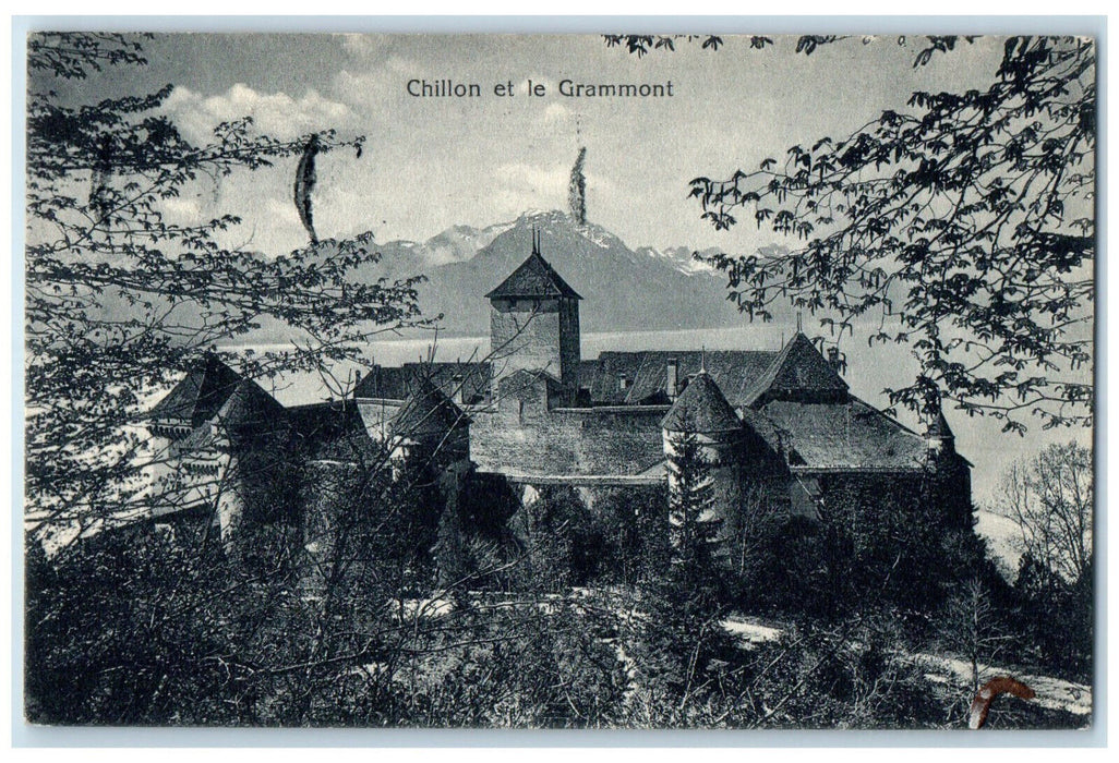 1948 Chillon and Le Grammont Mountain in Switzerland Vintage Postcard