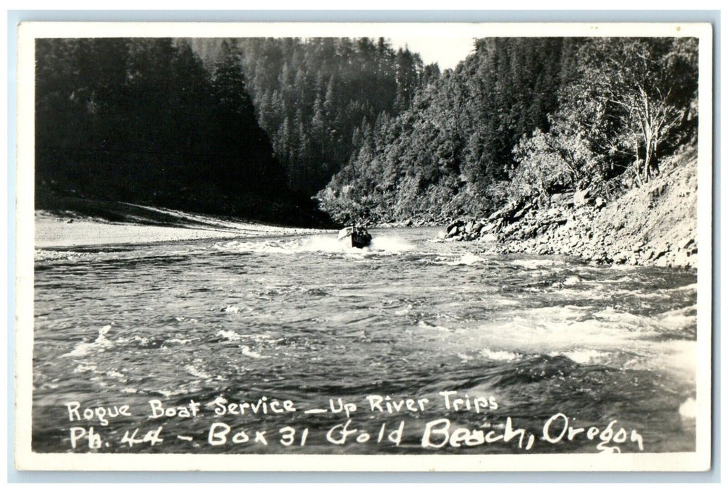 c1940's Roque Boat Service Up River Trips Gold Beach OR RPPC Photo Postcard