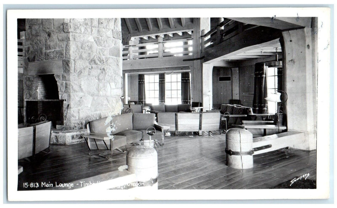 c1940's Main Lounge Interior Timberline Lodge Oregon OR RPPC Photo Postcard