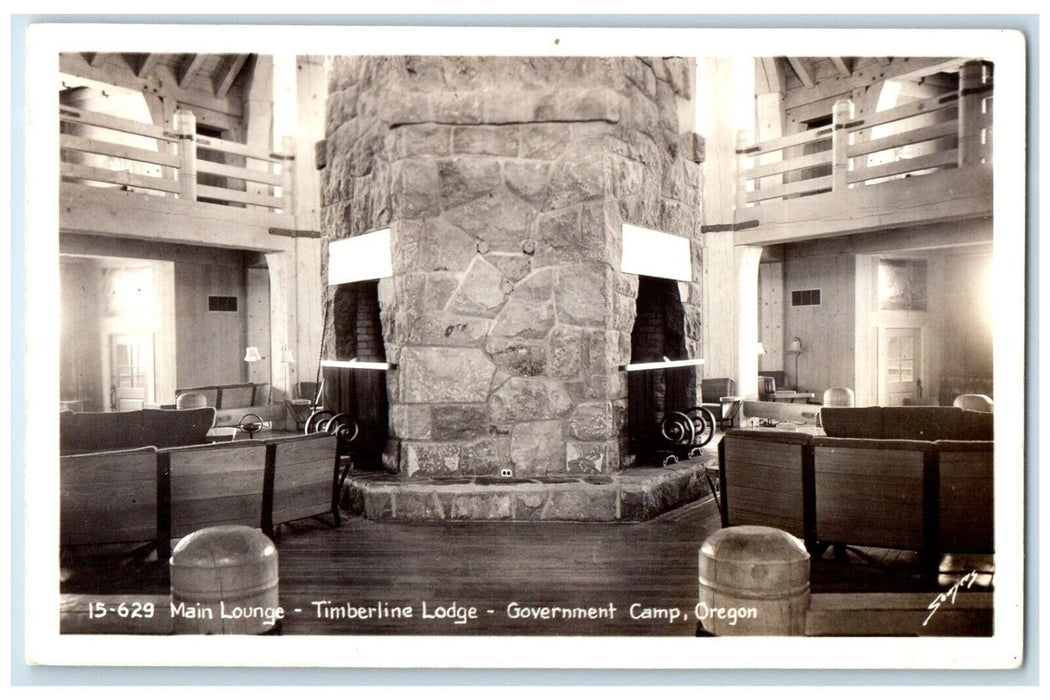 Main Lounge Timberline Lodge Interior Government Camp OR RPPC Photo Postcard