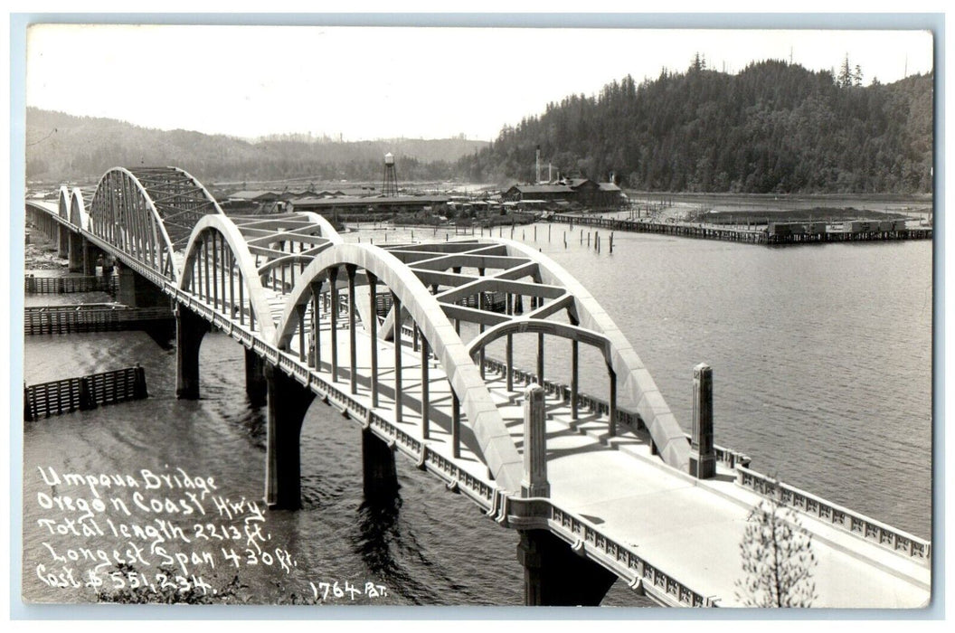 c1940's Umpqua Bridge Oregon Coast Hwy Water Tower Scene RPPC Photo Postcard