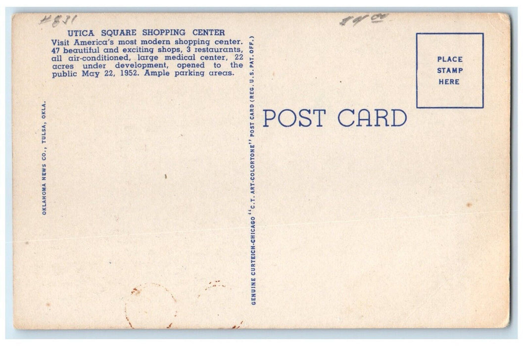 c1930's View Of Utica Square Shopping Center Cars Tulsa Oklahoma OK Postcard