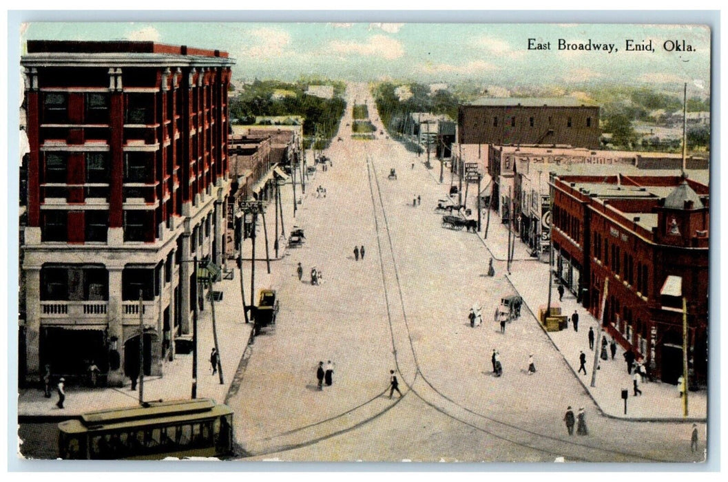 Bird's Eye View Of East Broadway Enid Oklahoma OK, Cars Buildings Postcard