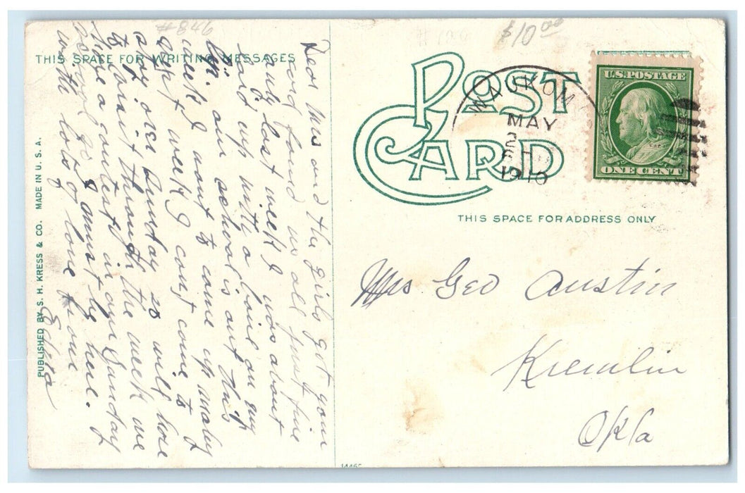 Bird's Eye View Of East Broadway Enid Oklahoma OK, Cars Buildings Postcard