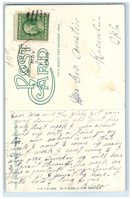 Bird's Eye View Of East Broadway Enid Oklahoma OK, Cars Buildings Postcard